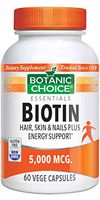Botanic Choice Biotin 5000 mcg - Energy Support Supplement - 60 Vegetarian Capsules
