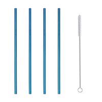 Stainless Steel Straws,4 Pcs Stainless Steel Metal Drinking Straw Reusable Straws + 1 Cleaner Brush Kit (Blue)