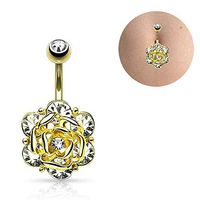 Crystal Zircon Flower Dangle Navel Belly Button Ring Bar Body Piercing Jewelry Best Beauty Womans Jewerly Accessory Trendy Creative Accessories | Color - Gold