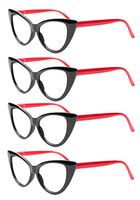 SOOLALA 4 Pairs Value Pack Ladies 52mm Lens Fashion Designer Cat Eye Reading Glasses, 4Red, 2.25