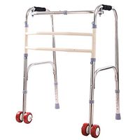 Lyqqqq Elderly Walker Dual-Purpose Walker Four Corner Cane Wheel Stainless Steel Folding Walker