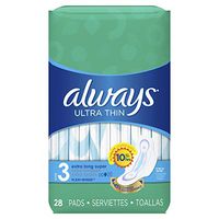 Always Ultra Thin Feminine Pads for Women, Size 3, Extra Long, Super Absorbency, with Wings, Unscented, 28 Count, Pack of 3 ( packaging may vary)