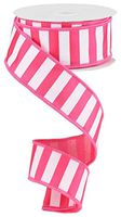 1.5" Horizontal Pink & White Stripe Ribbon (10 Yards) - Expressions Wired Edge Hot Pink and White Striped Ribbon RG01777111