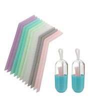 12 Reusable Silicone Drinking Straws - conventional dimensions - extra long - with cleaning brush translucent …