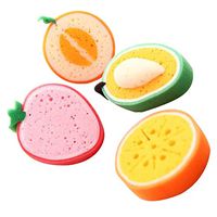 4 Pack Colorful Fruit Shaped Cleaning Eraser Sponges, Multipurpose&Thick Cartoon Style Sponge with Chemical Free and Stain Removal for Bathroom,Kitchen,Wall