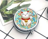 Lucky Cat Keychain Pink and Blue Flower Blossom Keychain,Maneki Neko Good Luck Keychain, Dance Recital The Pill Box/Pill case Literary Jewelry