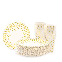 Gold and White Paper Plates & Cups | 100PC Small Dessert Plates w Cups | Perfect for All Events, Holidays, Weddings and Birthdays