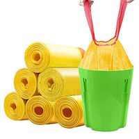 WanJiaXinHui 6-8 Gallon Drawstring Trash Bags, 90counts Colorful Yellow Medium Kitchen Garbage Bags,Extra Strong Rubbish Bags for Home,Office,Car(Yellow)