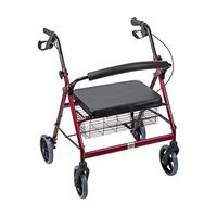 Duro-Med DMI Extra-Wide Heavy Duty Steel Bariatric Mobility Rollator Walker with Seat and Basket, Burgundy, Folding
