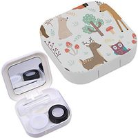 Portable Contact Lens Case Box Travel Kit Mirror + Bottle + Tweezers Container Holder [ Forest Cute Animals ]