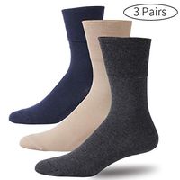 Forcool Men's Women's Extra Wide Non Binding Dry Fit Cushioned Dress Crew Cotton Diabetic Socks with Seamless Toe, 3 Pairs Dark Gray/Beige/Navy Blue X Large