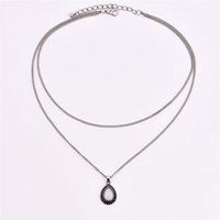 2 Layer Women Boho Silver Chain Dripping Stones Pendants Choker Necklace Jewelry Prom Pretty Beautiful Bright Stylish Simple Elegant Jewerly Fashionable Beads