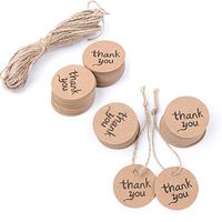NUOMI Round Thank You Gift Tags with Jute Twine 100 Pieces Kraft Paper Labels Stickers for Christmas Presents Wrapping, Thanksgiving Craft, Baby Shower, Wedding Party or Father's/Mother's Day Favors