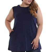 Claystyle Womens Tank Top Yoga Sports Workout Top O-Neck Sleeveless Blouse with Pocket(Navy,L)