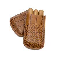 Tampa Fuego Cigar Case Crocodile Grain Genuine Leather Cognac Big 3 Finger Made in USA