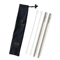 DIDA Diamond Angle Pure Titanium Straw Two Wide Boba Straw with Cleaning Brush and Pouch - Black