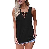 Jophufed Women's Criss Cross Casual Cami Shirt Sleeveless Tank Top Basic Lace up Blouse Black