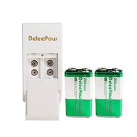Delipow 9V Rechargeable Battery and Smart Charger Set, 4 Bay 9V Smart Charger - 9 Volt 200mAh Ni-MH Cell Rechargeable Batteries 2 Pack