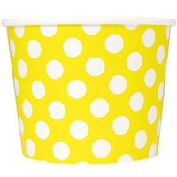 Yellow Paper Ice Cream Cups - 16 oz Polka Dotty Disposable Bowls - Comes in Many Colors - Frozen Dessert Supplies - 100 Count