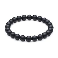 UKER Natural Genuine Semi-Precious Gemstones Healing Black Onyx Beads,8mm Beaded Stretch Bracelet