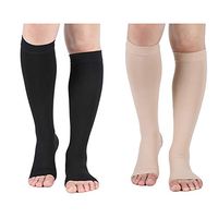 Compression Socks, 2 Pairs, Open Toe, 20-30 mmHg Graduated Compression Stockings, Knee High Compression Sleeves for DVT, Maternity, Varicose Veins, Relief Shin Splints, (Beige+Black) XL