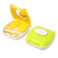 Honbay Cute Pig Contact Lens Case Portable Contact Lens Box Kit with Mirror (Green + Yellow)