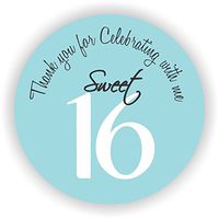 Party Favor Stickers - Sweet Sixteen Stickers - Favor Stickers - Sweet Sixteen Favor Stickers - Set of 40 Stickers (Light Blue)