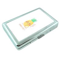 Summer Pineapple Em1 Hip Silver Cigarette Case Id Holder Metal Wallet 4" X 2.75" RFID Protection