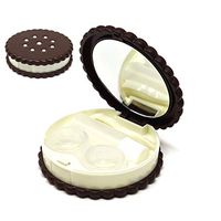 Honbay Cookie Shaped Contact Lens Case Travel Contact Lens Box with Mirror (Brown)