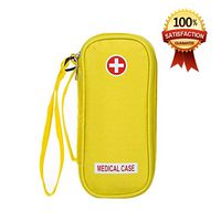 EpiPen Carrying Medical Case - Yellow Insulated Portable Bag with Zipper - for 2 EpiPen's, Auvi-Q, Asthma Inhaler, Small Ice Pack, Eye Drops, Allergy Medicine Essentials