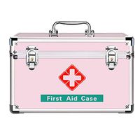 Zzmop Portable First Aid Kit, Lockable Medical Box, Handle, Shoulder Strap, Aluminum, Multi-Layer Design, Silver/Pink