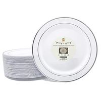 Home Soul 50 Pack 10.25" Silver Rim Premium Heavyweight Plastic Disposable Dinner Plates for Party and Wedding