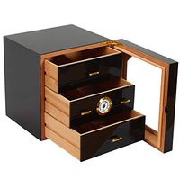 Julitech Cigar Humidor for Approx. 100 Pcs Cigars, 3 Layers Cedar Wood with Hygrometer and Humidifier, Perfect Sealing for Smoking Fans, Black with Golden