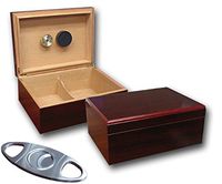 Prestige Import Group Executive Cherry Humidor - Capacity 50-75 with Stainless Steel Guillotine Cigar Cutter