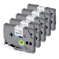 Label Tape Replace Brother P Touch Labeler Tape, 0.47 Inch (12mm) x 26.2 Feet (8m), Standard Laminated, Black on White, 5 Pack