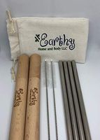Stainless Steel Drinking Straw Set with 4 Straws, 2 Cleaners, 2 Wooden Travel Cases & 1 Pouch