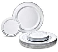 " OCCASIONS" 120 Plates Pack, Heavyweight Premium Disposable Plastic Plates Set 60 x 10.5'' Dinner + 60 x 6.25'' Dessert/Cake Plates (Lace in White & Silver)