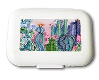 Small Weekly Pill Case - Bright Watercolor Cactus Travel Pill Organizer Box for Travel Safe Plastic Material 7 Small and 1 Large-Compartment
