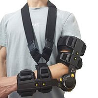 XMJESS Hinged ROM Elbow Brace with Shoulder Strap Adjustable Telescopic Elbow Support Brace for Post Op Tendonitis Ligament Injury Recovery (Left Hand)