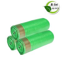 Trash Bags, VECU 8 Gallon Kitchen Drawstring Gallon Garbage Bags with Drawstring for Kitchen,Bathroom, Bedroom, Home, Office, 60 Counts/3 Rolls (Green)