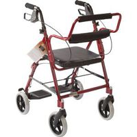 FU30192 - Transport Rollator with Padded Seat and Basket, Burgundy