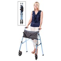 Stander EZ Fold-N-Go Walker, Lightweight Folding 2 Wheel Travel Walker for Seniors with Swivel Wheels, Cobalt Blue