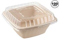 [100 Pack] 32oz Compostable Square Container Eco Friendly Bowls with Lids - Square Bowl Tree Free Sugarcane Bagasse Meal Prep Bento Boxes Take Out Catering Microwavable Deep Container by EcoQuality