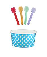 Black Cat Avenue Paper Ice Cream Cups with Spoons Combo, Polka Dot, Blue, 6 Ounce, 50 Pack