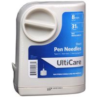 UltiCare UltiGuard Short Pen Needles, 31 ga. x 5/16", Dispenser and Sharps Container, Box of 100 by Ulti-Med, Inc. (UltiCare)