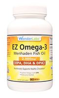 Top Rated Atlantic Menhaden Fish Oil Omega-3 2000 mg, Burpless, Made in The USA, Perfect Balance of EPA+ DHA + DPA 90 Softgels