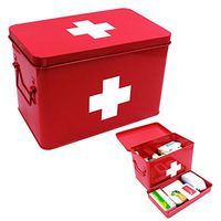 Vintage First aid Box for Home, Medicine Tin, Metal Medicine Storage Box with red and White Cross (Large)