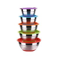 WWSHM Stainless Steel Bowl 5 Piece Set Silicone Bottom Non-slip Salad Bowl Color Mixed Cup Kitchen Accessories With Lid (Color : Color)