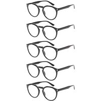 Reading Glasses 5 Pack Fashion Large Round Readers Quality Spring Hinge Glasses for Reading (5 Pack Black, 2.00)
