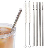 Premium Quality Metal Straws, Stainless Steel Reusable Straws, Four Metal Straws + Two Cotton Cleaning Brushes, Mixed Sizes, 8.5 inch